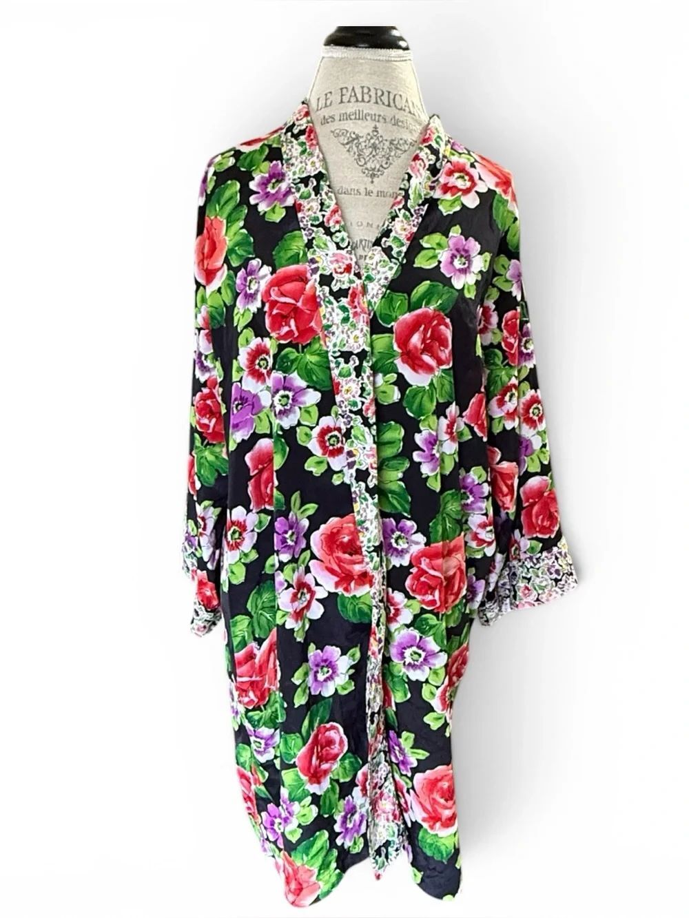 Vintage Victoria's Secret Gold Label Floral Satin Robe Red Purple Black Pink OS